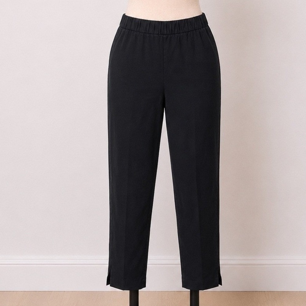 Eileen‎ Fisher Black Organic Cotton Stretch Ankle Pants Large Slim Pull On Slit